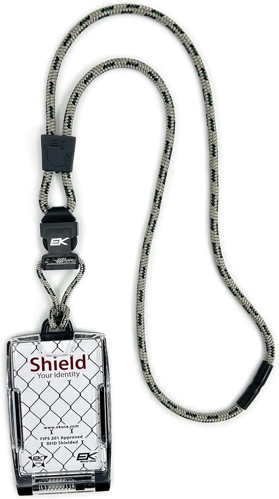 EK USA FIPS 201 One Hander ID Card Holder with Lanyard, Secure Badge Holder for CAC Card, 2 sided Pewter