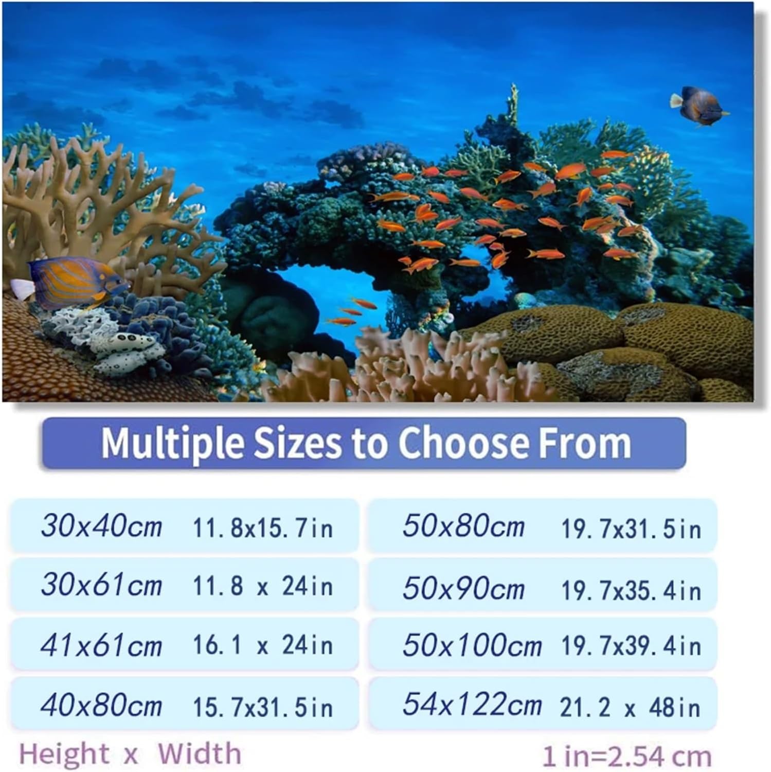 Aquarium Background Sticker Blue Coral Poster Fish Tank Decoration Self Adhesive Wallpaper Background(54x122cm)