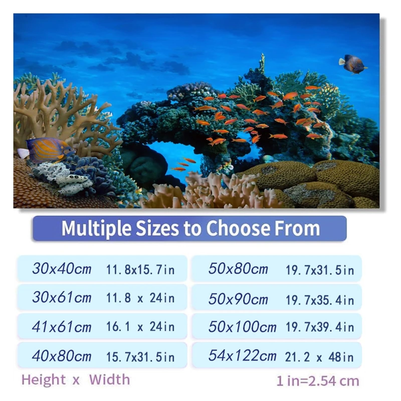 Poster Aquarium Autocollant de Fond d'aquarium, Affiche Corail sous-Marin Bleu, décoration, Papier Peint Autocollant, arrière-Plan(54x122cm)