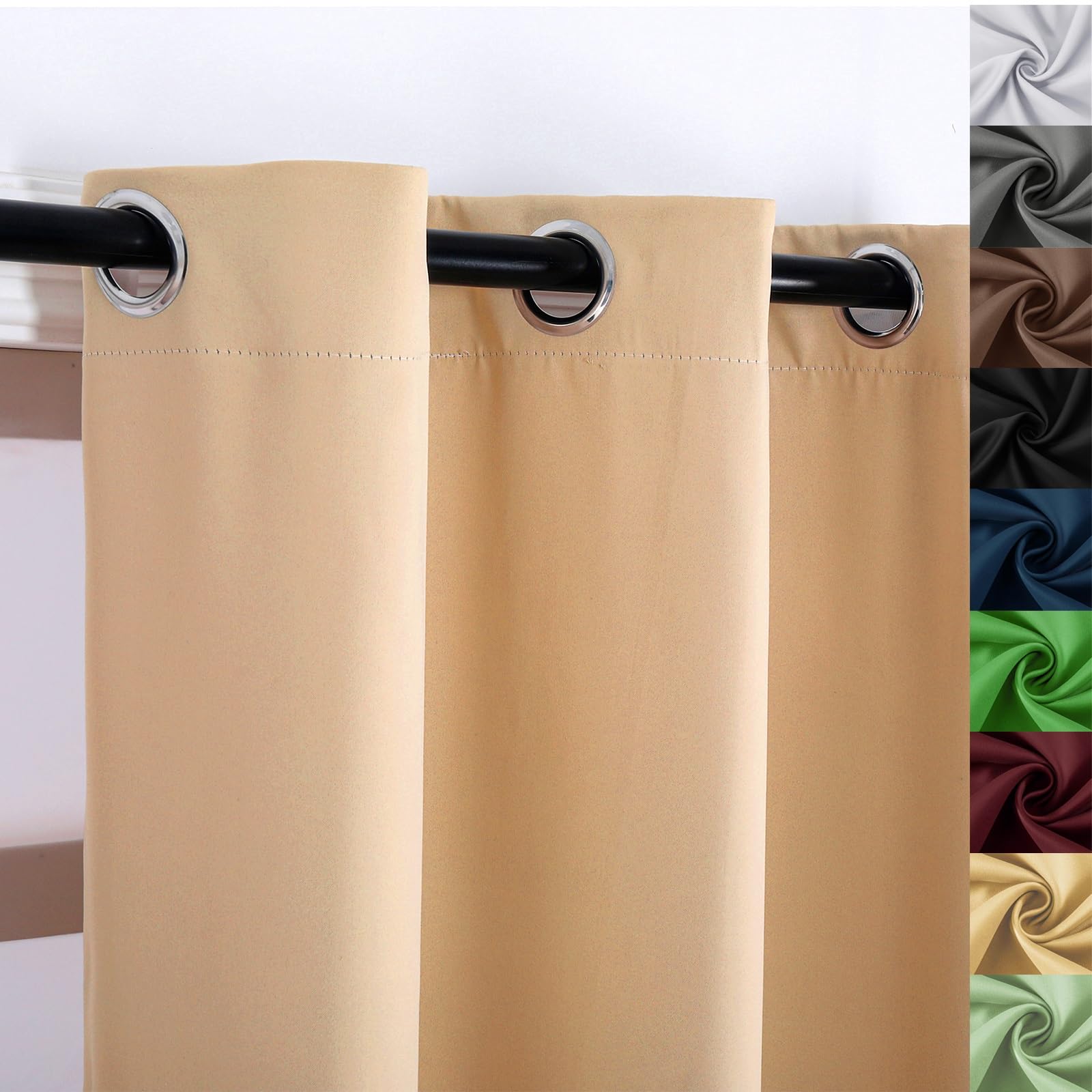 WUXXIANG Pencil Pleat Blackout Curtains 235 x 220 cm(93 x 87inch) Thermal Insulated Blackout, Total Blackout Curtains for Bedroom, with Matching Tie Backs, for Bedroom Nursery, Beige