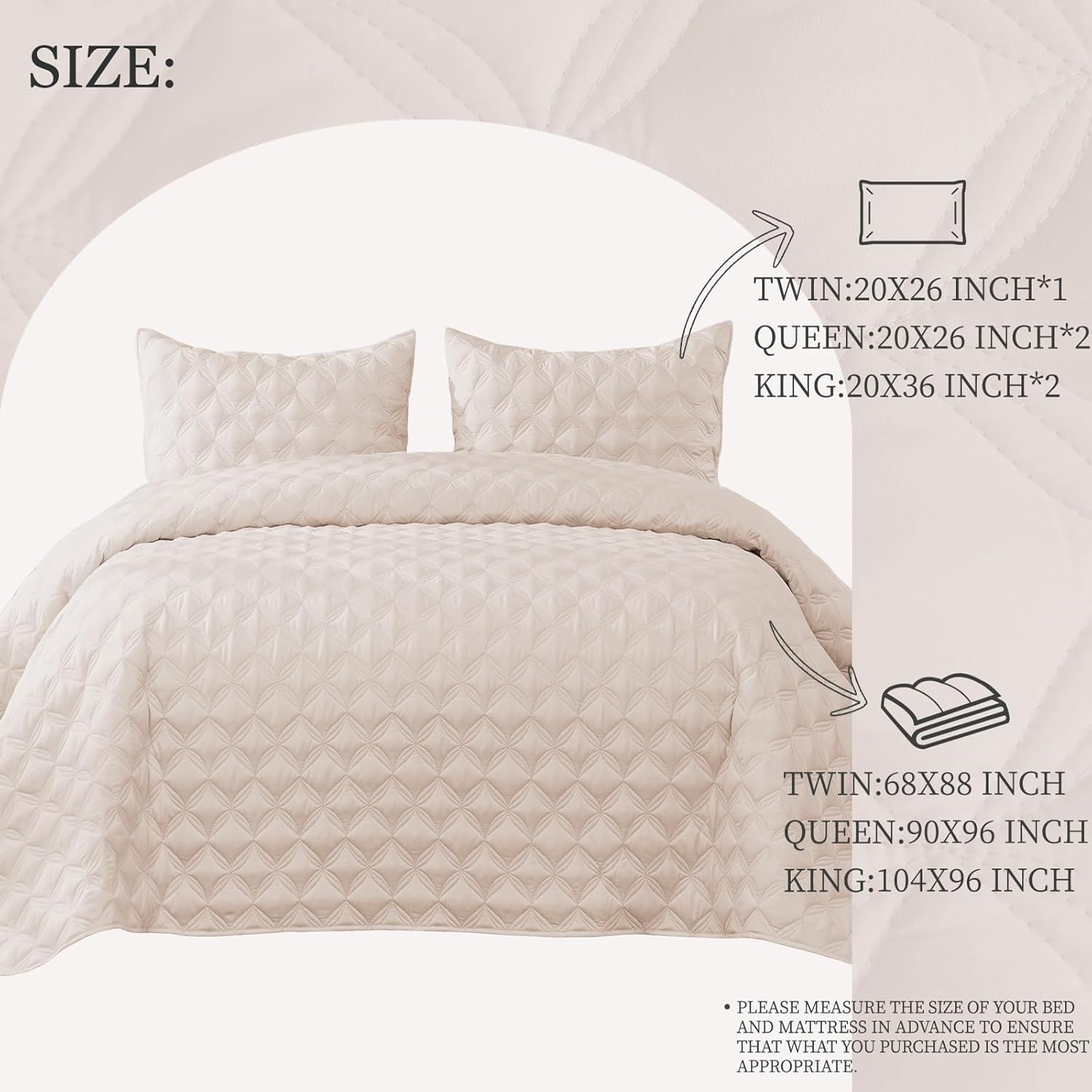 Exclusivo Mezcla Full Queen Quilt Set, 3 Pieces Lightweight Quilts Queen Size with Geometric Ellipse Pattern, Soft Quilted Bedspreads Brich Beige Coverlets Bedding Set for All Seasons