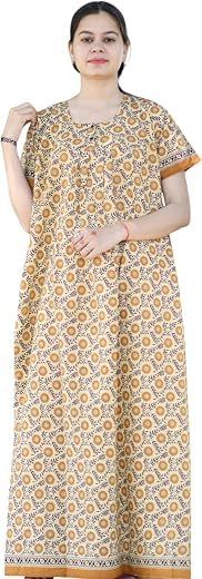 SHREE BALAJI MAXI Women's 100% Floral Print Nighty/Night Gown/Nightwear/Nightdress with Front Buttons