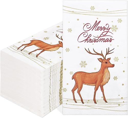 Homlouue 100 servilletas de papel de Navidad, 3 capas de reno, servilletas de Navidad para fiestas de Navidad, fiestas de Navidad, toallas