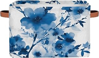 Collapsible Storage Bin 15x11in Ink Plum Blossom Blue Easter Storage Basket for Shelves, Dog Toy Organizing