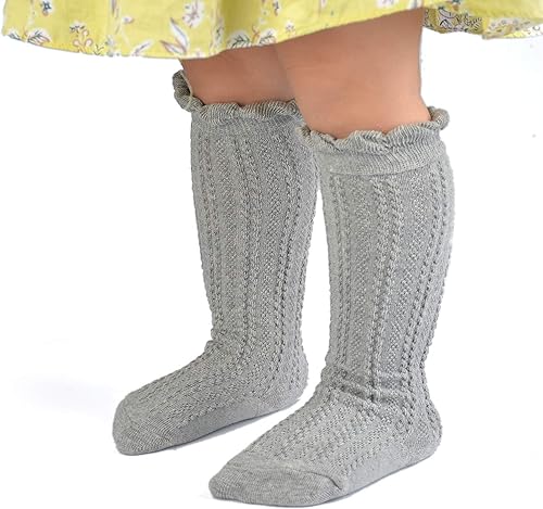 Miniatura 4 de Epeius - Calcetines altos de algodón para bebés y niñas, de uniforme, calcetas con vuelos (Paquete de 3 o 5)