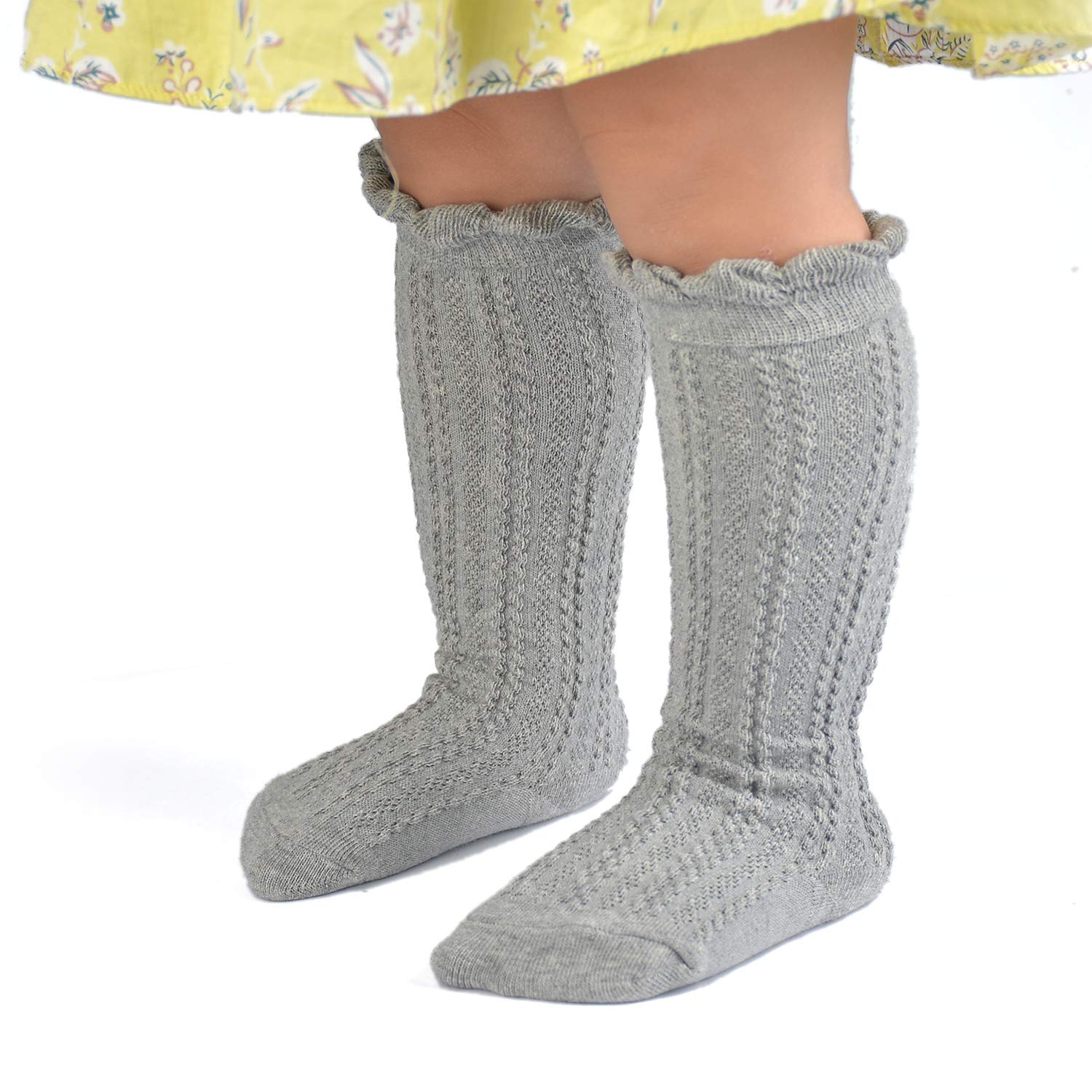 EPEIUS Baby Mädchen Kniestrümpfe Baumwolle Uniform Socken Tube Rüschen Strümpfe Neugeborene Säugling Kleinkind (3/5 Stück)