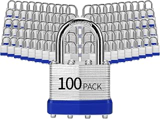 Padlocks Keyed Alike, Pack of 100, Laminated Steel Keyed Lock (1-9/16", 40mm), Padlocks with Same Key, Normal Sized Hardened Shackle, for Toolbox, Locker & Storage Unit, and More