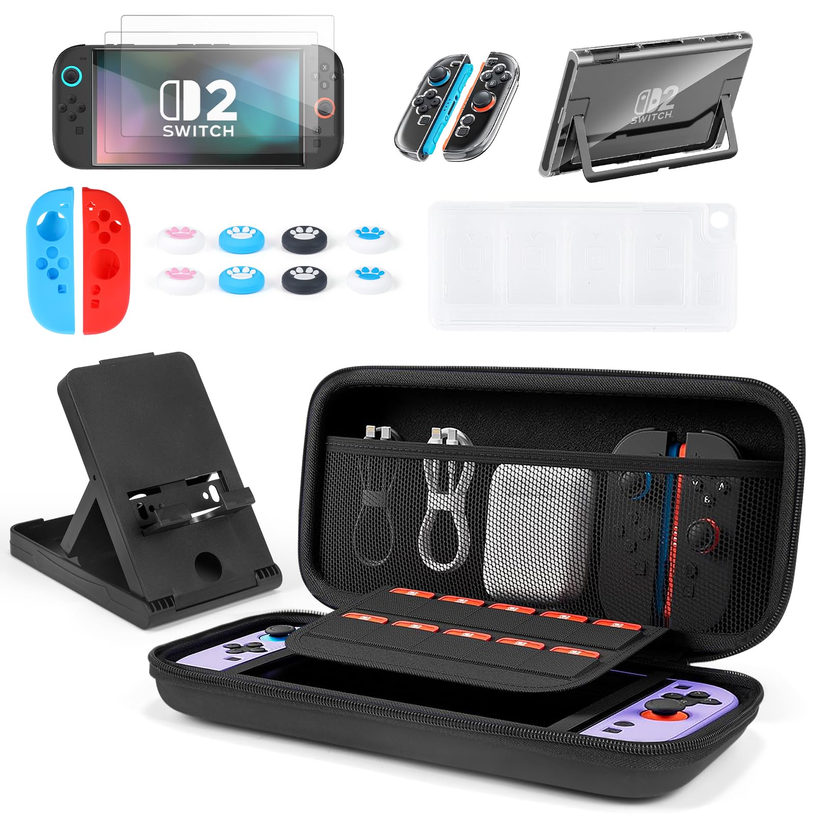 Custodia per Nintendo Switch 2 2025 Console - Portatile Borsa da Viaggio Trasport con 10 Cartucce di Gioco & Pellicola Protettiva - Trasparente Cover Rigida per Nintendo Switch 2 Console & Accessori