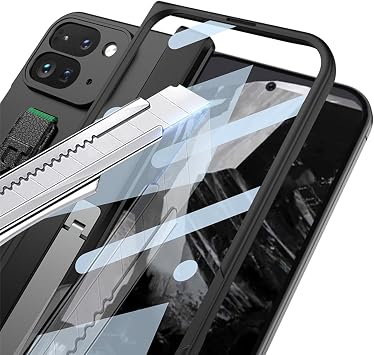 Google Pixel 9 Pro Fold 5G 2024 ケース メタルキックスタンド&ヒンジ保護付き、フルボディケース内蔵スクリーンプロテクター、Google Pixel 9 Proフォールド/ピクセルフォールド耐衝撃ケースブラック