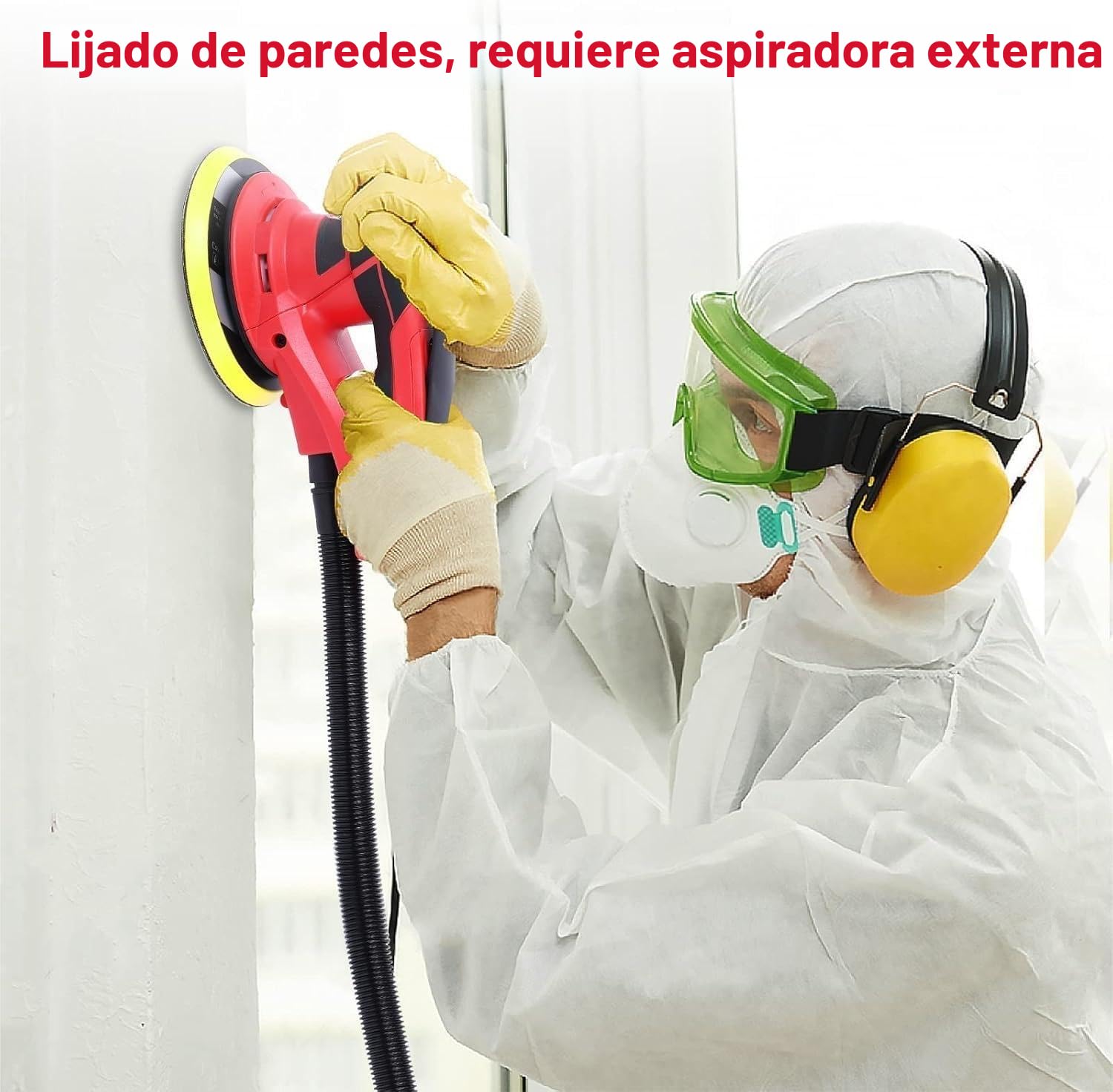 Lijadora Excéntrica 5.0 mm sin Escobillas PioneerWorks, 350W Lijadora Orbital 150mm, 4000-10000RPM, para Superficies de Madera, Incluye 12 Hojas de Papel de Lija