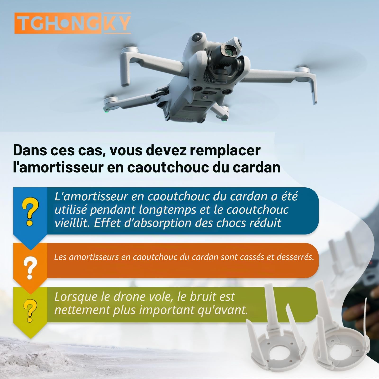 Caoutchouc Nacelle pour DJI Mini 4 Pro Amortisseurs en Caoutchouc Mini 4 Pro Gauche et Droit Boule Amortisseur pour DJI Mini 4 Pro(Style Long)