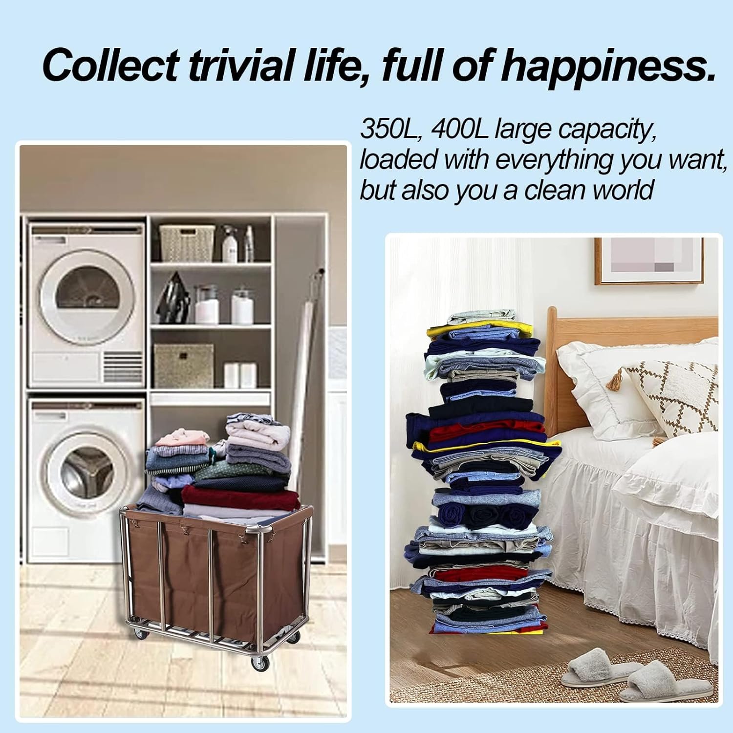 330lb Industrial Laundry Cart with Wheels Commercial 12 Bushel Laundry Hamper Sorters Large Waterproof Basket Heavy Duty for HomeOrganizer and Storage