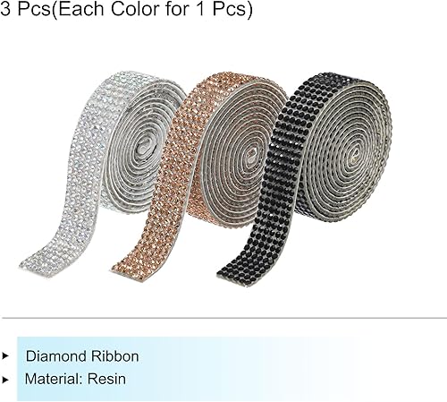 Miniatura 3 de MECCANIXITY 3 rollos de cinta de diamantes de imitación autoadhesiva de 3 yardas y 0.315 in para proyectos de artes y manualidades, pasteles de