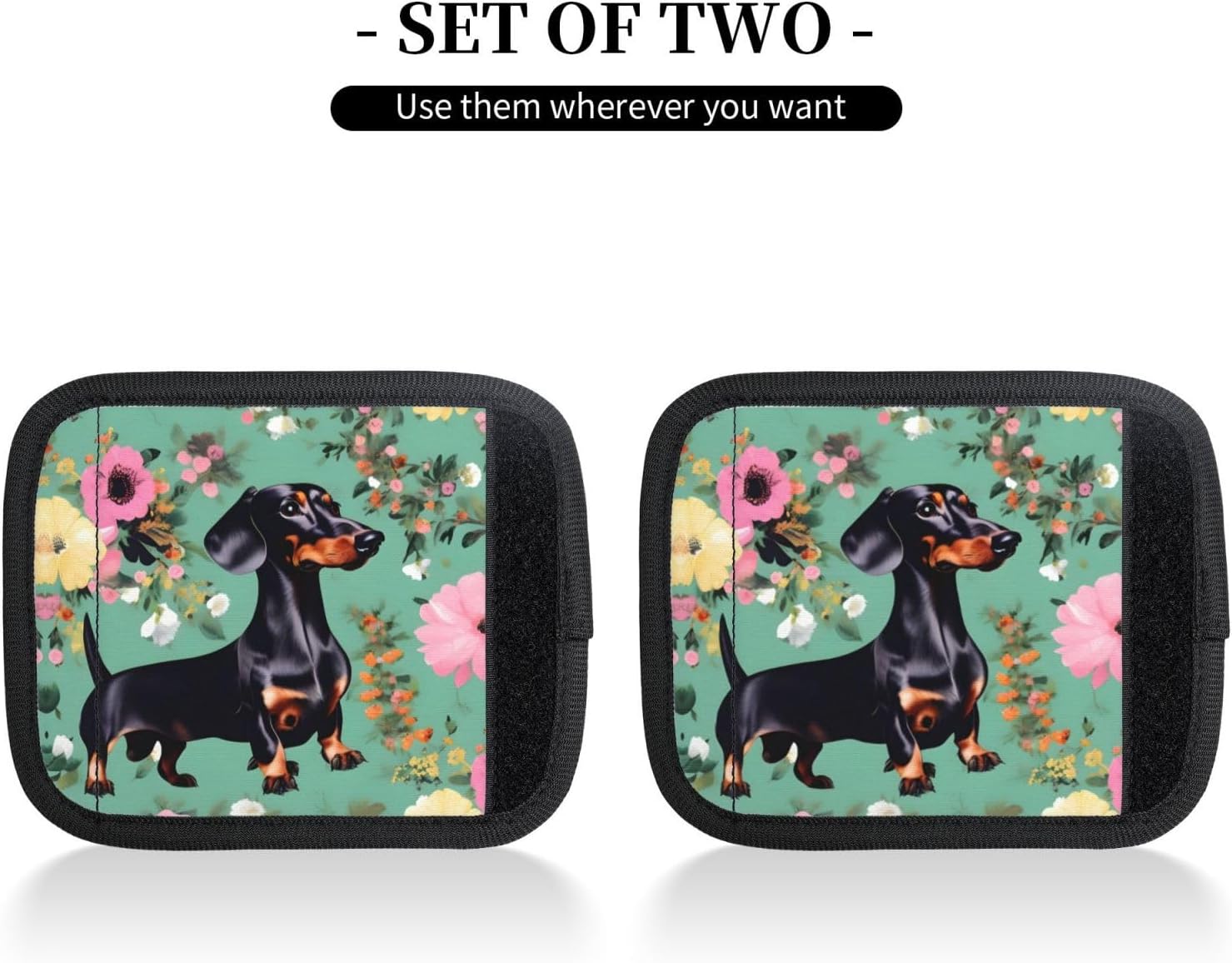 Dachshund Florals Print 2 Pack Luggage Handle Wrap for Suitcase, Comfort Soft Handle Covers, Luggage Accessories