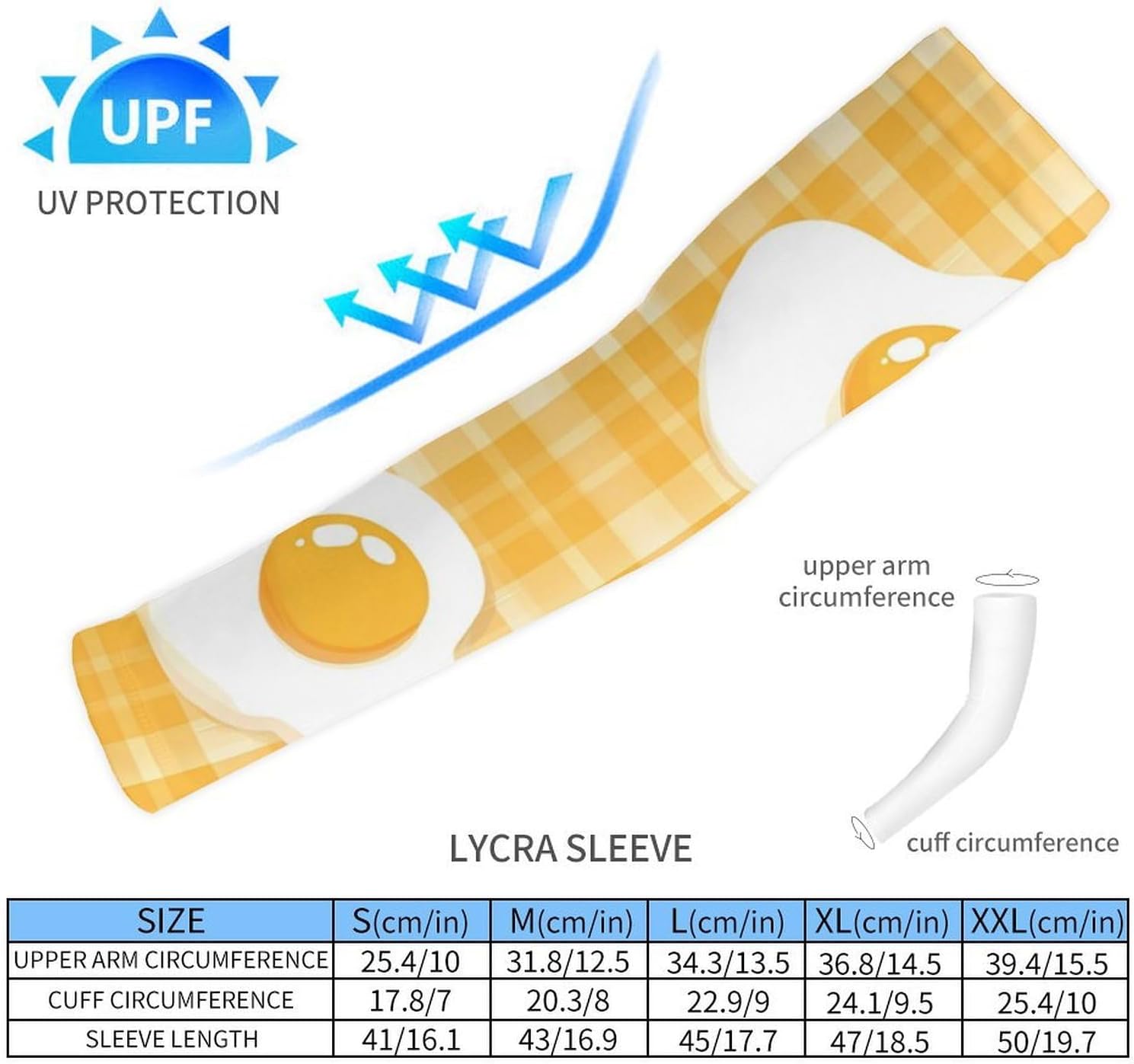 Fried Eggs Yellow Plaid Arm Sleeves Cooling Sun Protection Sports Compression for Golf Basketball