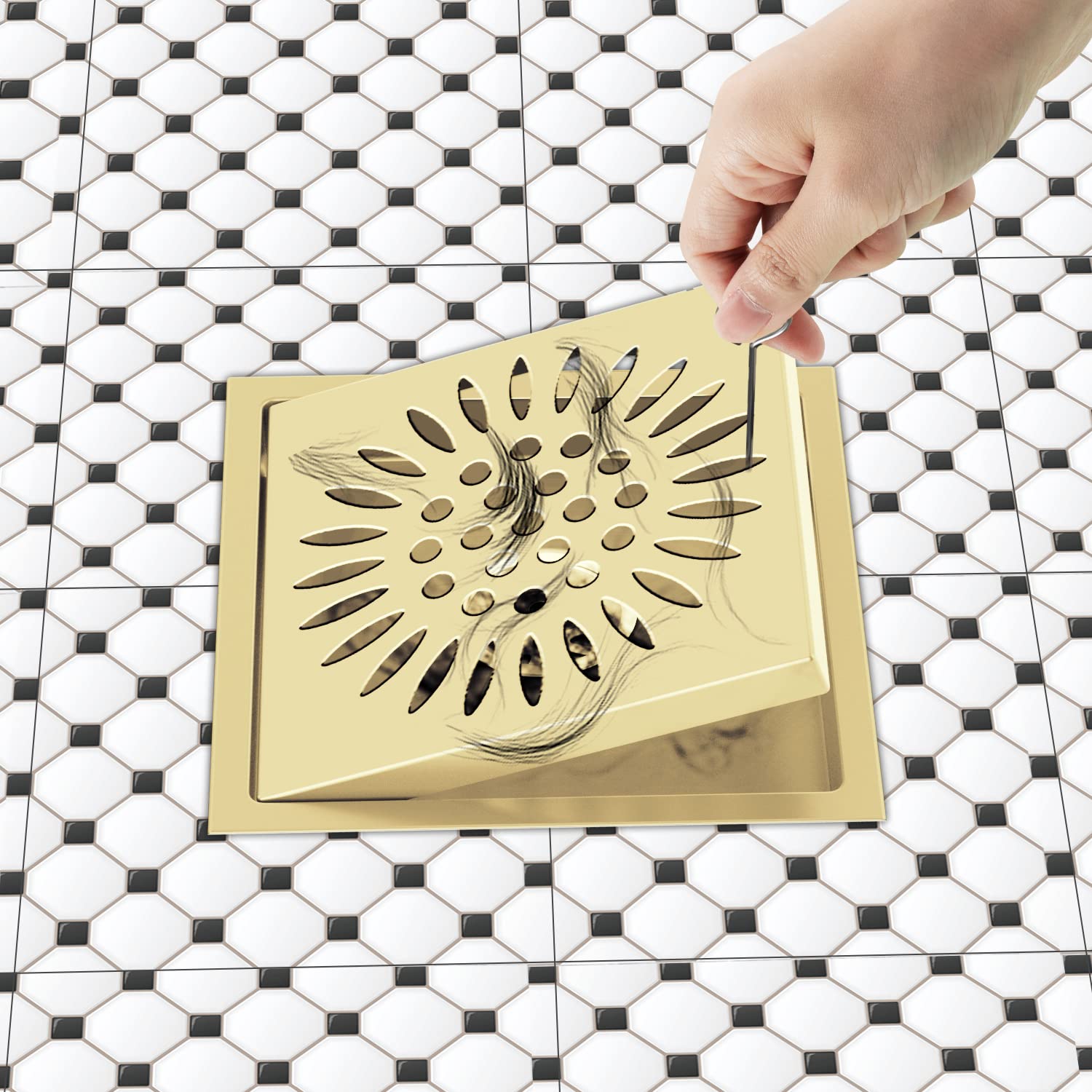 Muschbath 6 Inch Square Shower Drain In Brushed Gold – 304 Stainless Steel, Fast Drainage, Easy To Clean