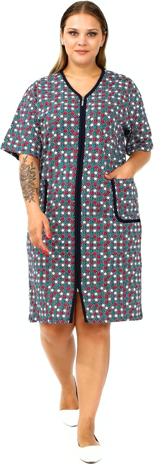 Brighton Robes Women's 100% Cotton Zipper Front Summer Dress, Robe ...