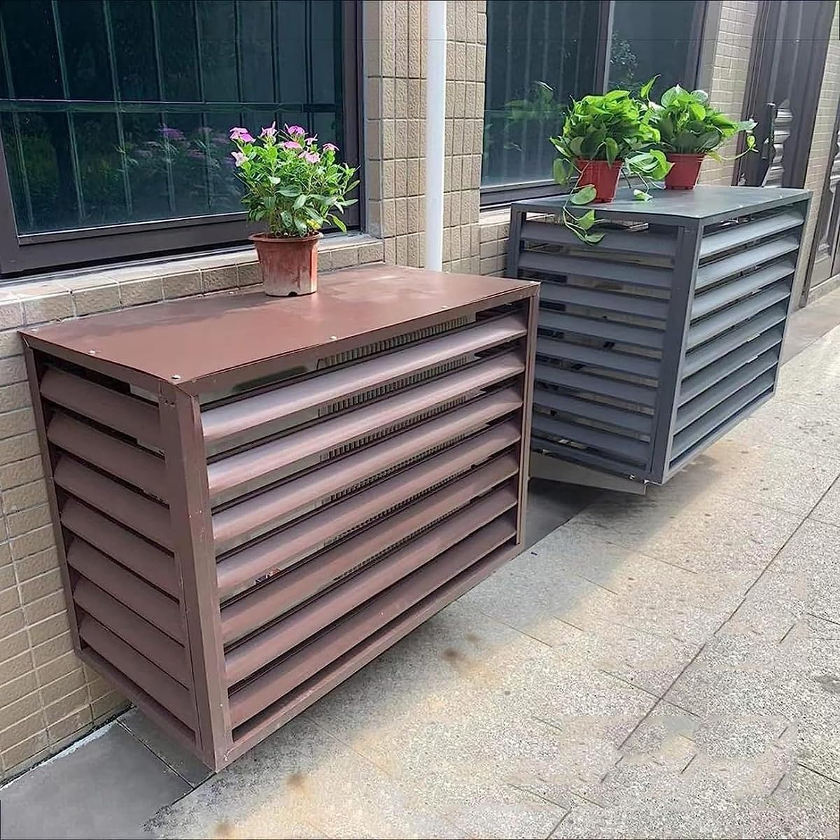 Cache Climatiseur Support De Fleurs À Persiennes Couverture De Climatiseur - Protection De Unité Extérieur Pour Pompe À Chaleur - Aluminium Composite (100x50x70cm, Gray)