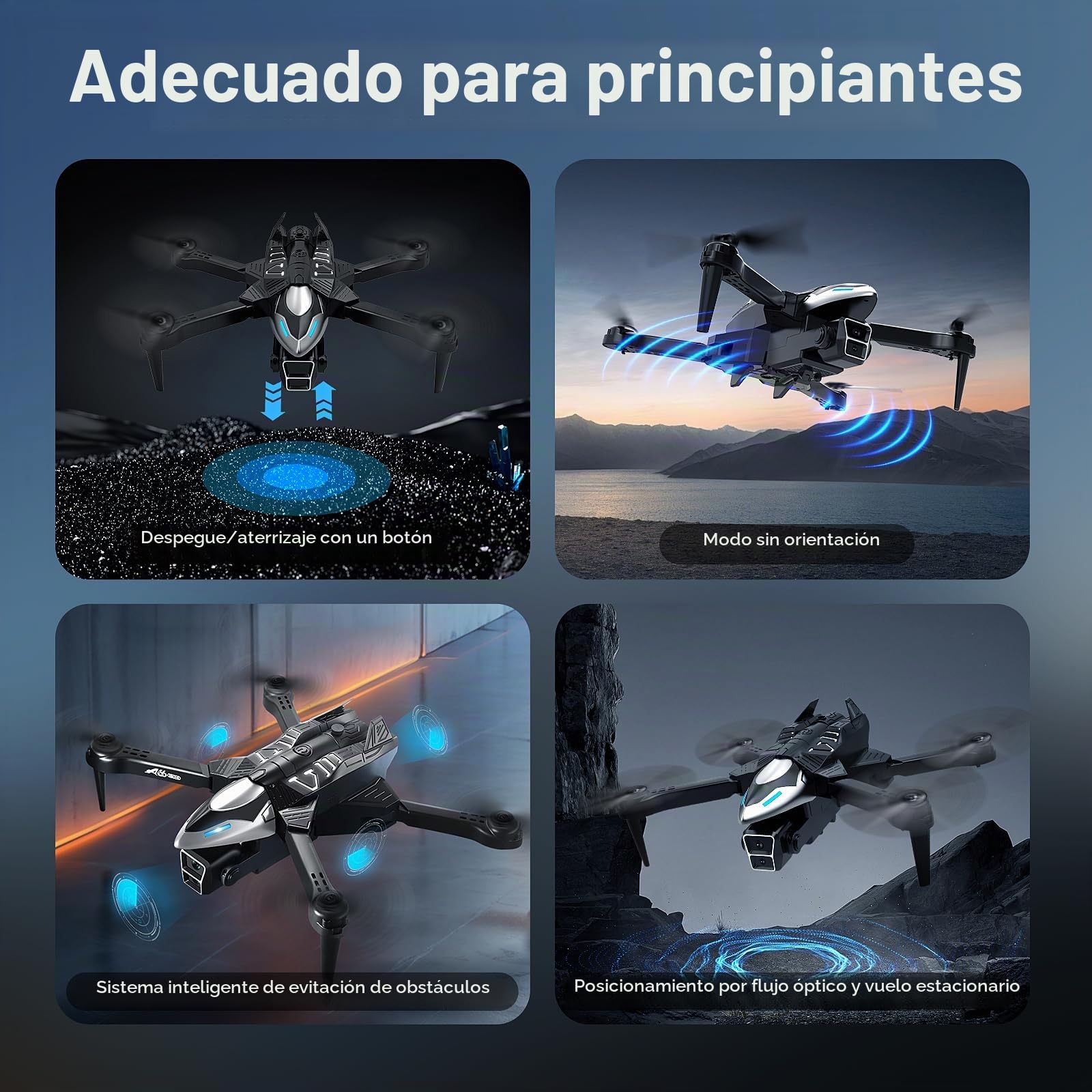 Dron con Cámara 4K HD, Mini Drones con Rociador Trasero, Retención RC Quadcopter para Principiantes, con Motor Sin Escobillas, Doble Cámara, Selfies con Gestos, Ideal para Principiantes y Adultos