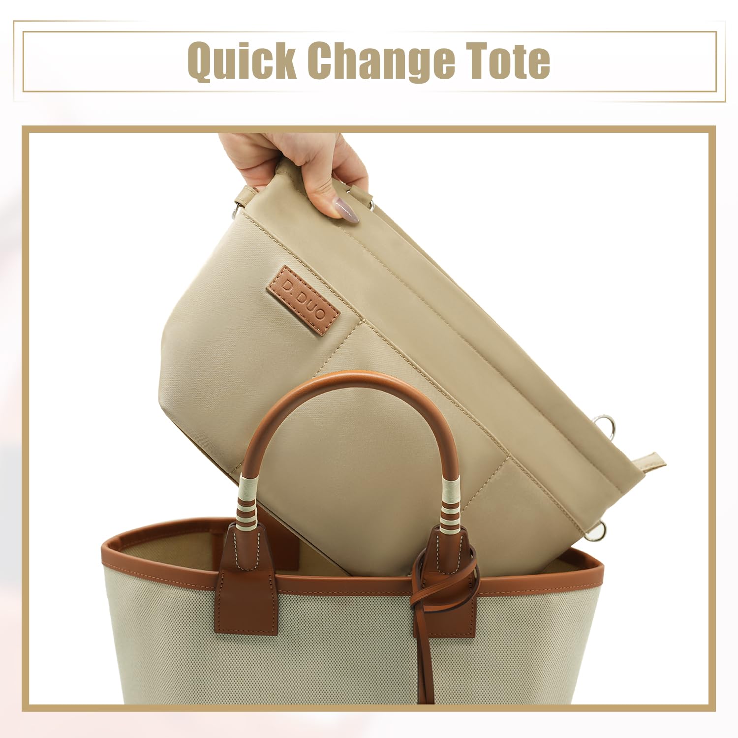 D.DUO Wkładka do organizera do torby, torba crossbody, wkładka do organizera na ramię z regulowanym paskiem do torby, wodoodporne nylonowe wkładki do torebki (beżowy, XL)