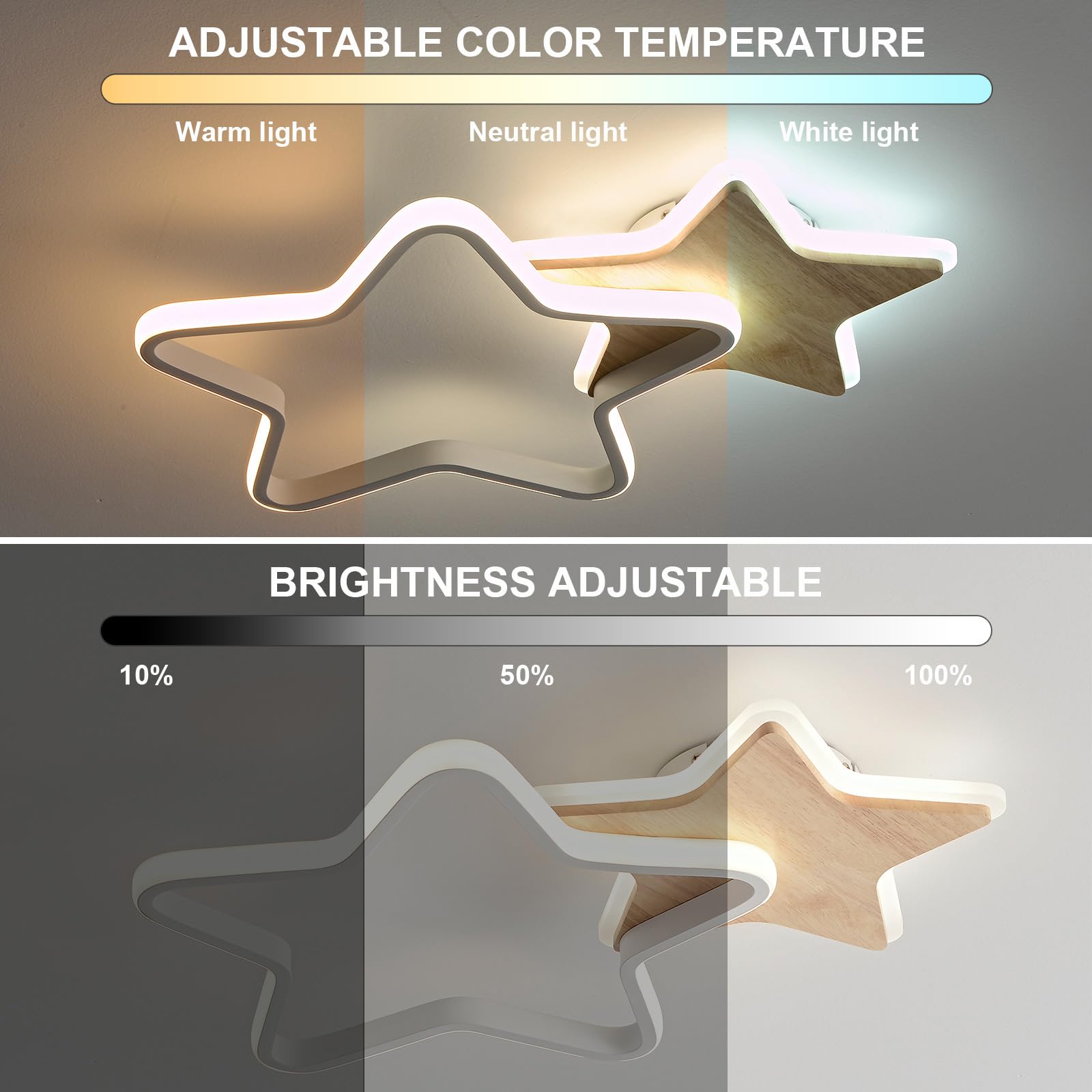 Lámpara de Techo LED, Lámpara de Techo de 26W para Habitaciones Infantiles, Habitaciones Infantiles de 40cm Regulable, Plafon LED Creativa con Forma de Estrella