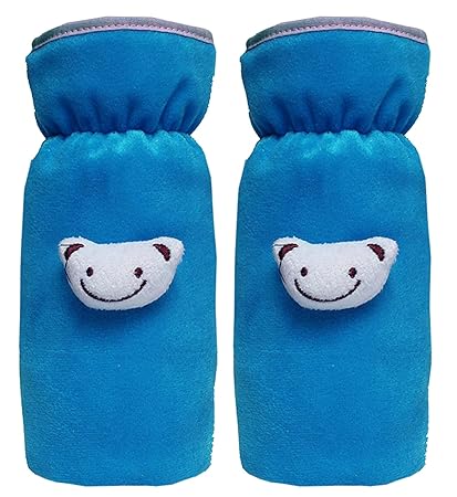 Kuber Industries Rabbit Face Design Soft Velvet StretcHable Baby Feeding Bottle Cover With Easy to Hold Strap-Pack of 2 (Blue)