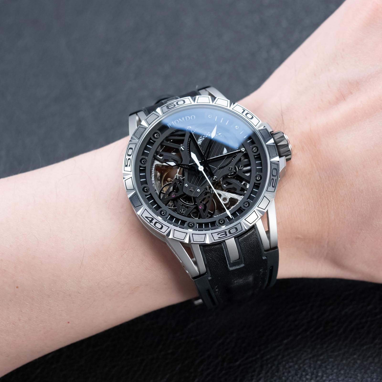 OBLVLO Orologio meccanico da uomo, con quadrante grande, analogico, impermeabile, cinturino in gomma, stile militare, RD-903