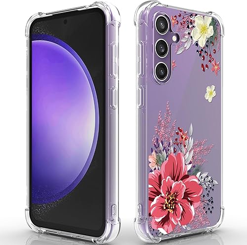 Osophter Funda para Samsung Galaxy S23 FE funda de goma TPU flexible para Samsung S23 FE (flor roja)