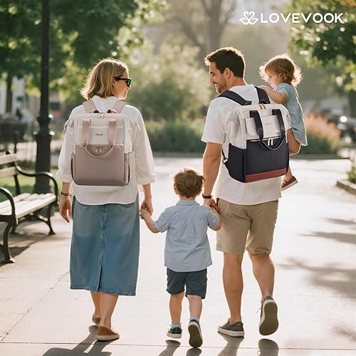 Miniatura 6 de LOVEVOOK Mochila para pañales para bebé, bolsa grande para niños y niñas, bolsas impermeables de viaje con cambiador, correas de cochecito, funda