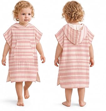 Konssy 100% Muslin Cotton Toddler Beach Towel Poncho with Hood, 24.5" x 21"