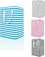 Vista 11 de Cesta grande para la ropa sucia, 75L impermeable, cesta plegable con asas extendidas para ropa en el dormitorio familiar (rayas verticales grises)