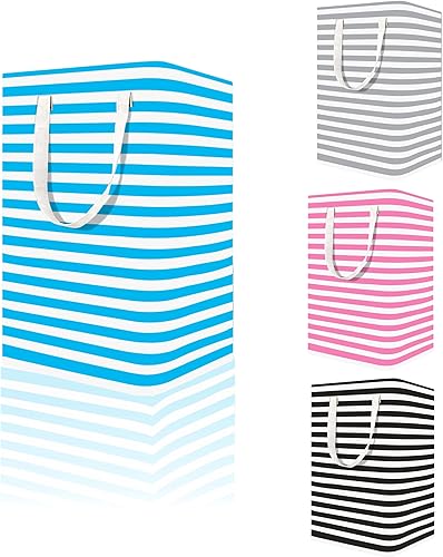 Paquete de 4 cestas grandes para la ropa sucia, 75 L, impermeable, plegable, con asas extendidas para ropa en el dormitorio familiar (negro, azul,