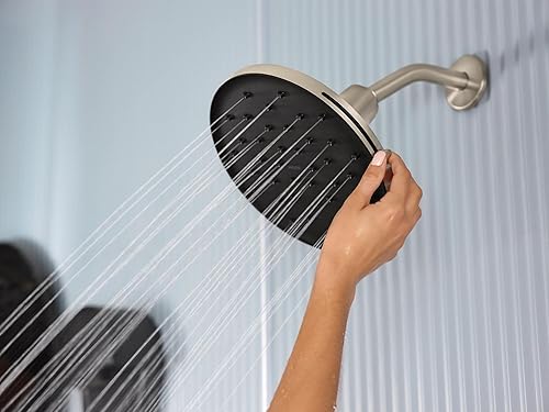 Miniatura 5 de Moen 220R3BN Verso - Cabezal de lluvia ajustable de 9 pulgadas de diámetro, rendimiento ecológico, resistente a manchas, níquel cepillado