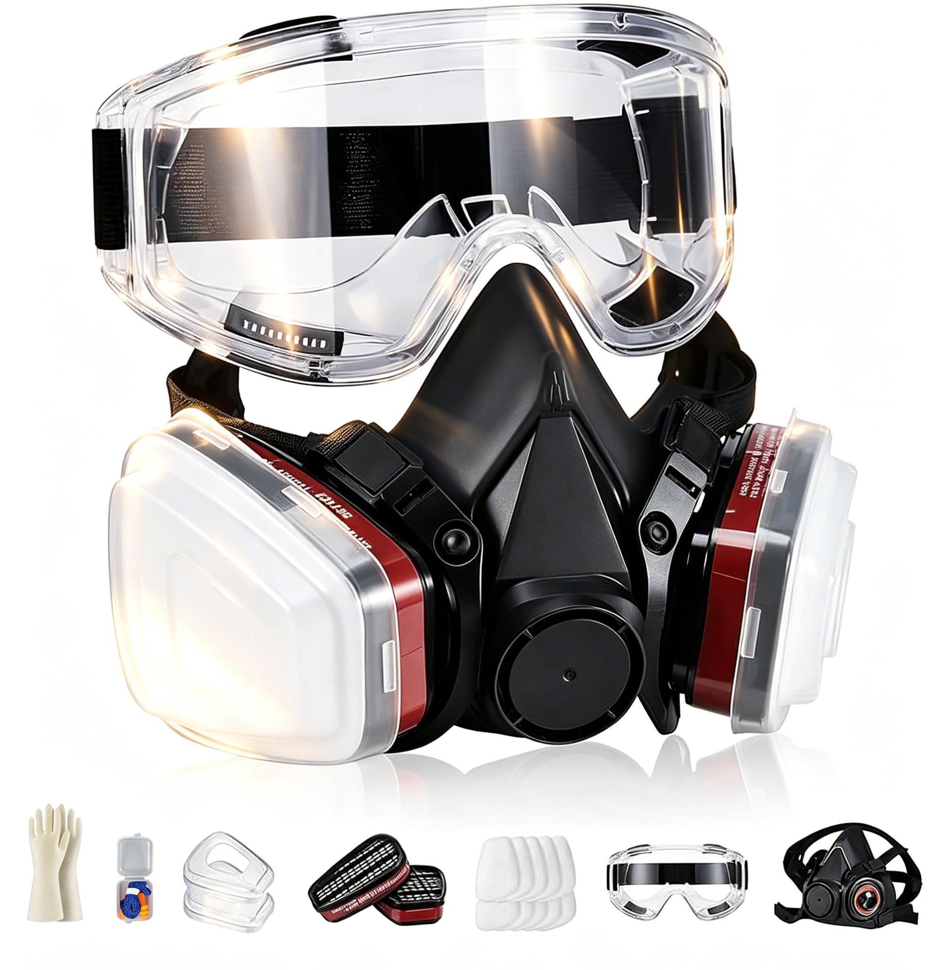 Masque de Protection Respiratoire Réutilisable, Masque Anti Poussiere avec 2 Filtres, Masque a Gaz Produit Chimique pour Peinture, Travaux, Vapeurs Organiques, Polissage, Bricolage