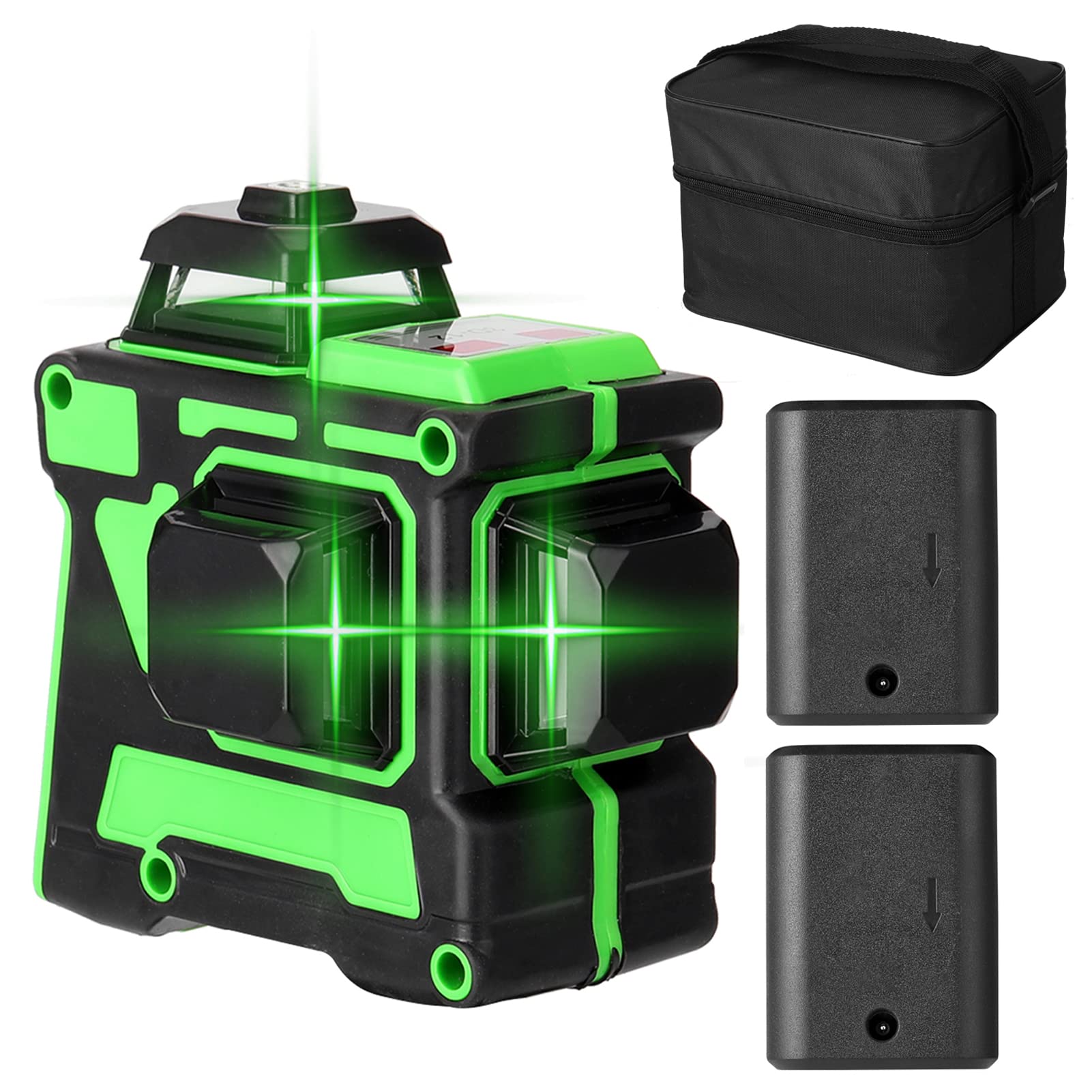 Livella Laser, Geevorks Multifunzionale 3D 12 Linee Strumento Livella Laser Linee Verticali Orizzontali con Funzione Autolivellante, Con 2 Batteria Ricaricabile