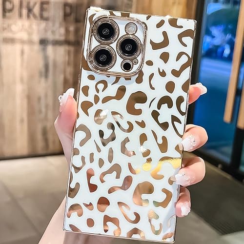 Miniatura 2 de KERZZIL Elegante funda compatible con iPhone 13 Pro con borde rectangular, lindo diseño de leopardo de lujo, protector de cámara, TPU suave a prueba