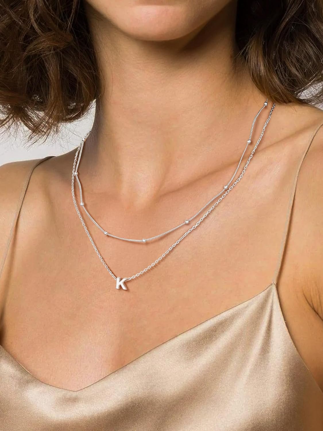 PROSILVER S925 Sterling Silver Necklace for Women Layered Initial Pendant Necklaces Women's Dainty Silver Chain Trendy Charm Necklace Letter A-Z - Image 2