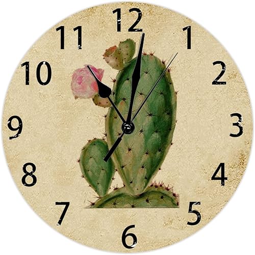 Reloj de pared decorativo para dormitorio oficina sala de estar baño cactus verde verano cactus retro para colgar funciona con pilas silencioso sin