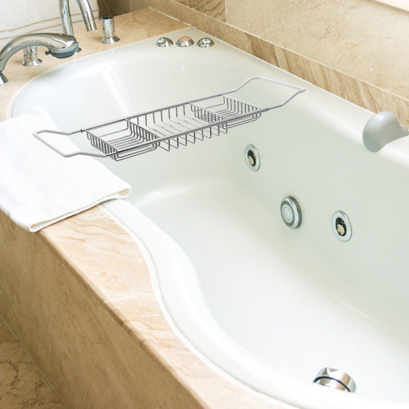 Ausziehbares Badewannenregal aus Edelstahl Multifunktionale Badewannenablage mit Rutschfestem Design und Verstellbarer Länge für Bad und Badezimmer als Praktisches Bathtub Tray