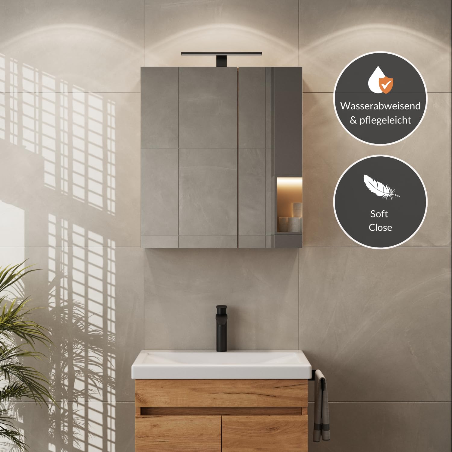 Planetmöbel Armoire de Toilette avec éclairage LED 60cm chêne doré