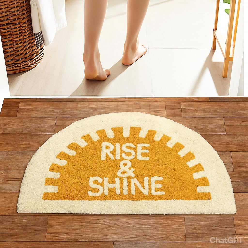 Wisdom Decor "Rise & Shine Half Moon Doormat – Cotton Tufted Floor Mat, Anti-Slip, Washable Rug for Entryway, Bathroom & Bedroom – Yellow & White Decorative Rug | Size 40 * 60 cm |-picture-18