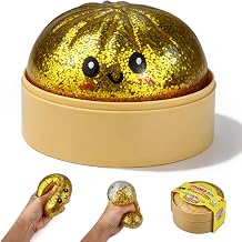 Dumplings Crystal TouMing Party Favor Glitter Dumpling Squishies, Colorful Dumplings Stress Balls, Sensory Fidget Slow Rising Squishy Stress Relief Toy Gold
