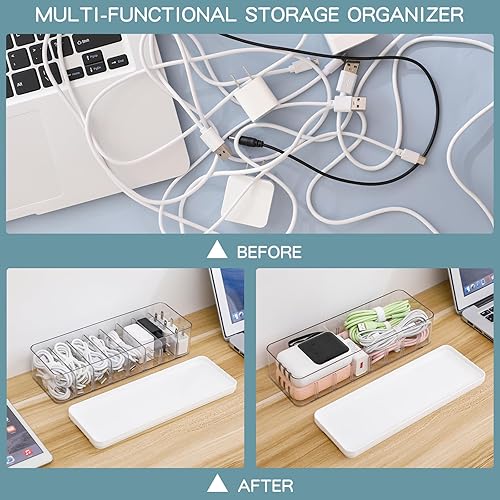 Miniatura 6 de Yesesion Caja organizadora de cables de plástico con compartimentos ajustables, estuche de almacenamiento de cables para accesorios de cajón de
