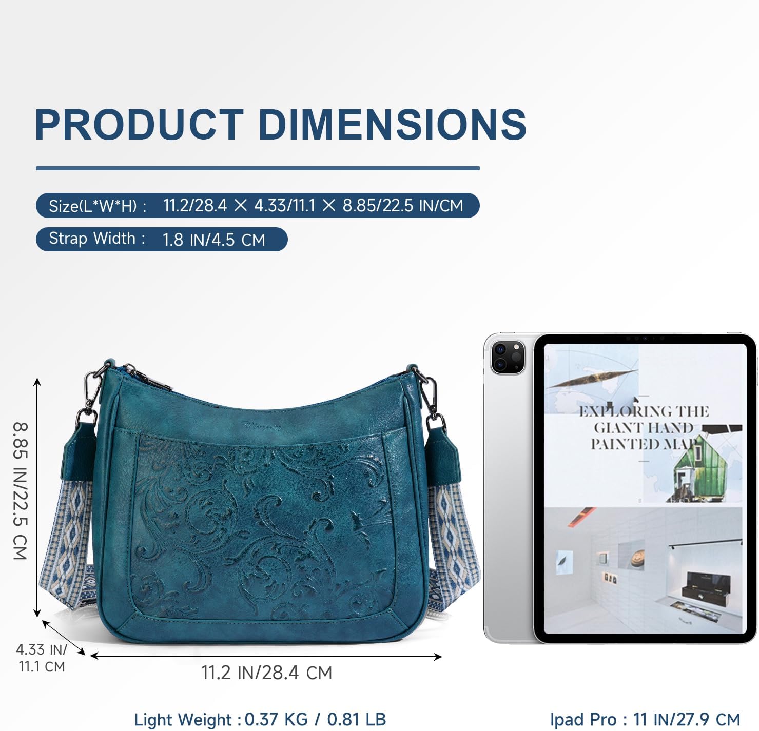 Crossbody Bags for Women,Vegan Leather Crossbody Purse with Adjustable Strap Embossed Flower Women's Shoulder Handbags | Medium, Trendy, Multi Pocket, Hobo Purse, Wide Guitar Strap, Lightweight - Image 4