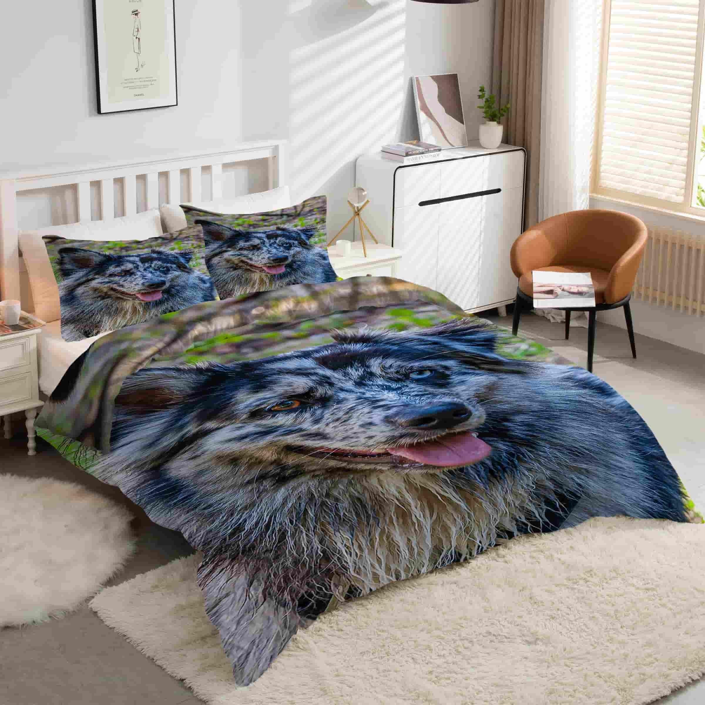 Housse de Couette 160x200 Chien de Berger avec 2 Taies d'Oreiller