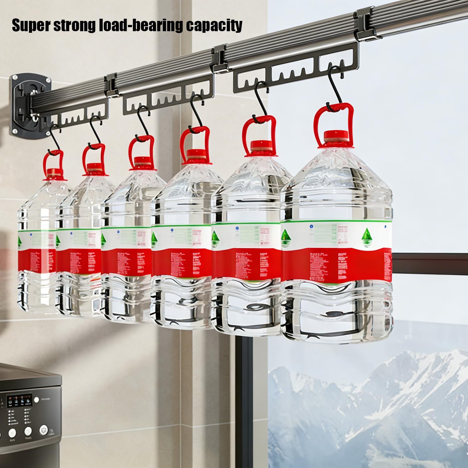 Retractable Wall-Mounted Clothes Airer, Three Tier Folding Clothes Airer, Free Rotatable Folding, Space-Saving, with Extendable Bar, Suitable for Balcony, Laundry Room, Bathroom, Super Strong Load