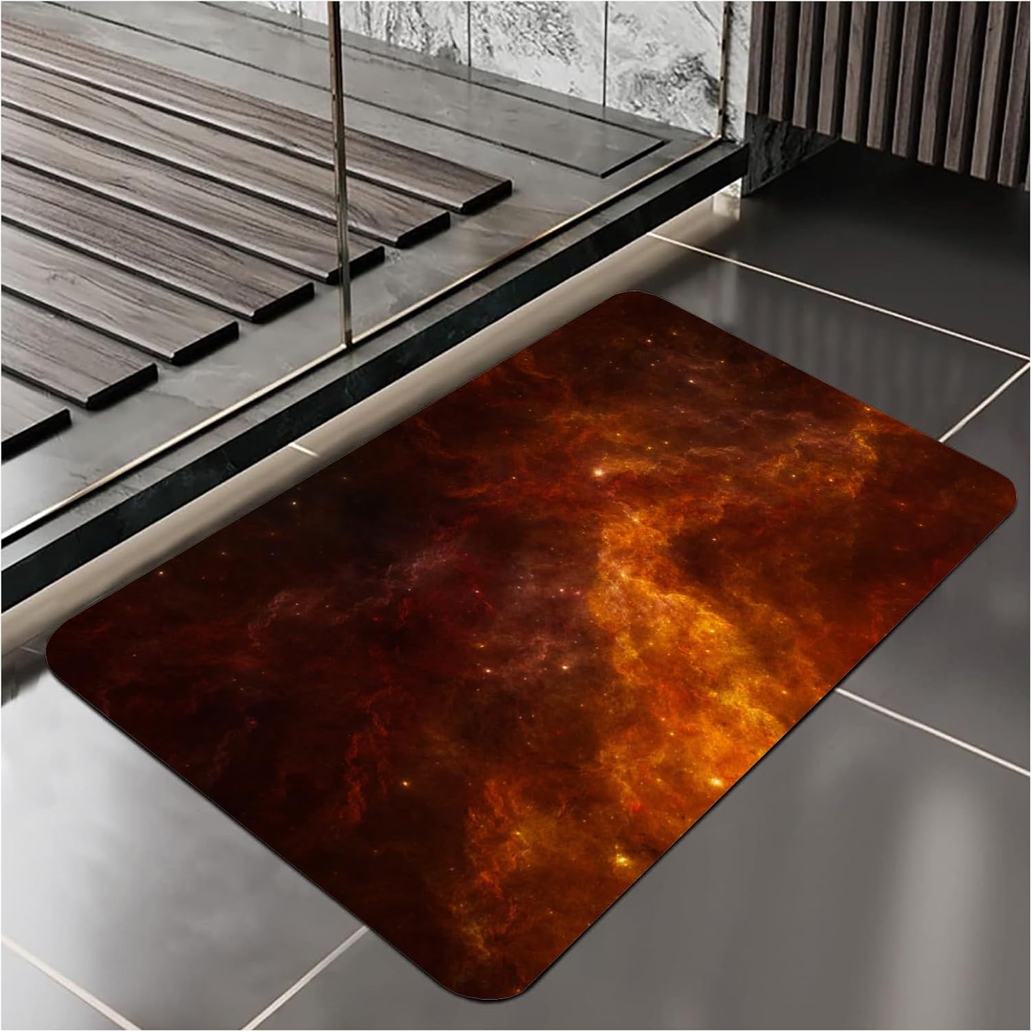 NEVKA Bathroom Rug Mat,2x4ft, Modern Diatomaceous Bath Rugs, Comfortable & Thin, Absorbent Water, Non-Slip, Machine Washable, Bath Mats for Bath Floor, Tub and Shower, Dark Orange