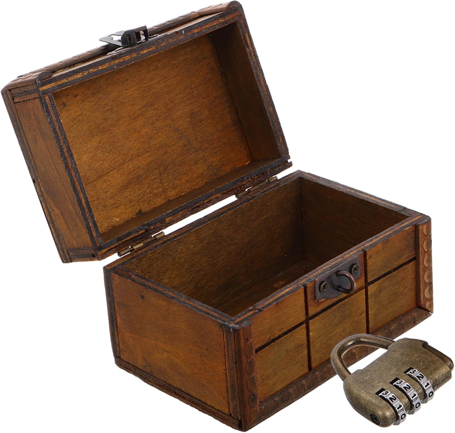 Didiseaon Vintage Wooden Jewelry Box Decorative Trinket Storage Box Lock Small Wooden Treasure Chest for Keepsakes