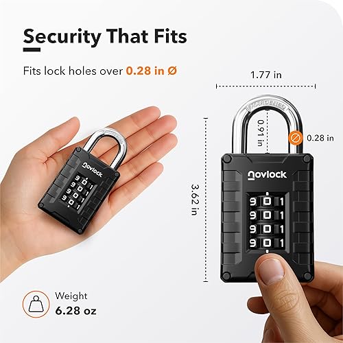 Miniatura 2 de Cerradura de casillero para gimnasio, escuela, hogar y trabajo  Candado de combinación de 4 dígitos  1 paquete, negro