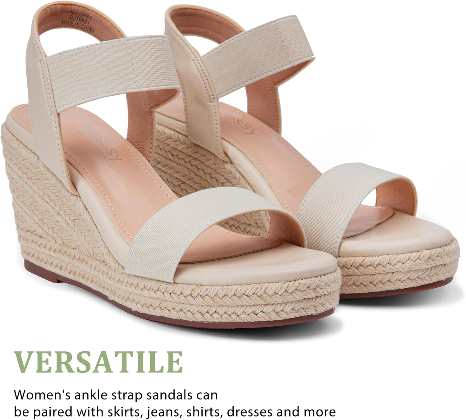 Jeossy Women's Wedge Platform Black Sandals, Espadrille Comfort Elastic Ankle Strap 8801 Sandals - Image 8